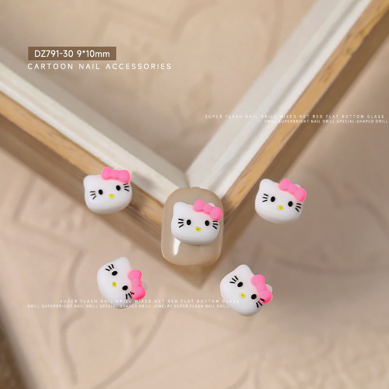 Dessin animé en cuir noir Hello Kitty ornement soin des ongles nail art