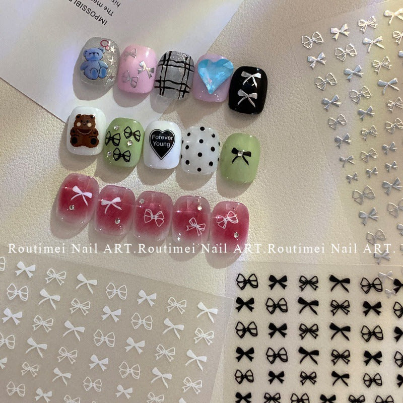 Nœud papillon adhésif minimaliste de style nœud doré pour soins des ongles Nail Art