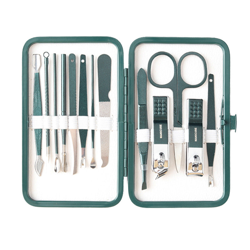 Green Pieces Scissors Clippers Full Manicure Nail Tool Set