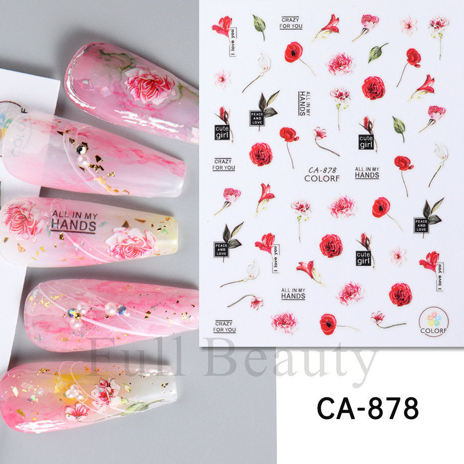 Glamorous Spring Rose Flower Tulip Adhesive Nail Stickers