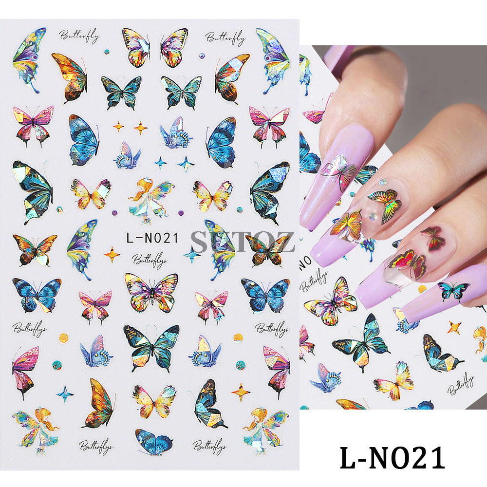 Hot Retro Colorful Laser Butterfly Back Nail Stickers