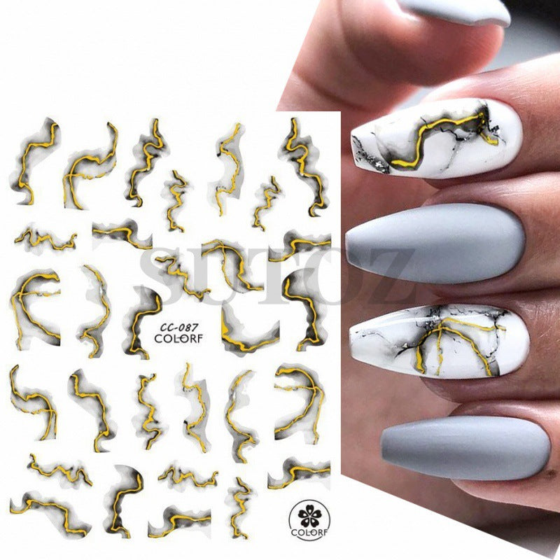 Hot Gilding Marbling Black White Gold Nail Stickers