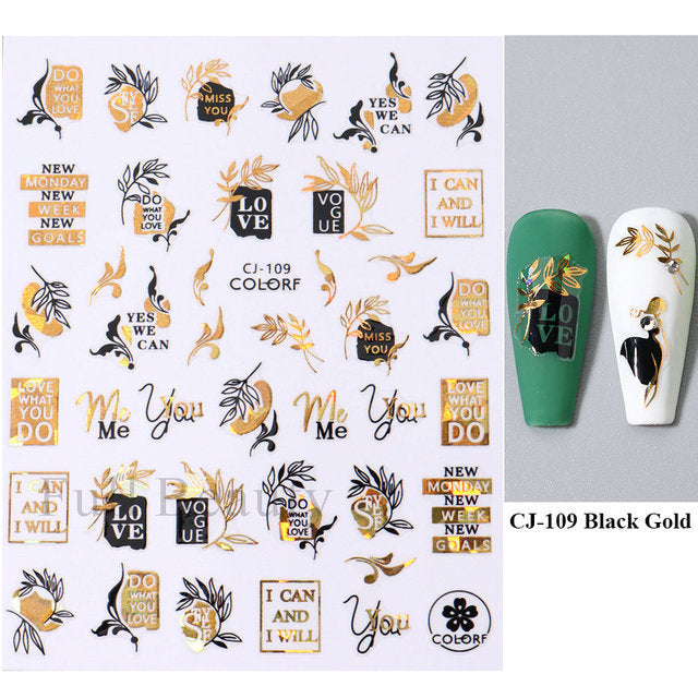 Popular Autumn Golden Leaves Character Adhesive Nail Stickers