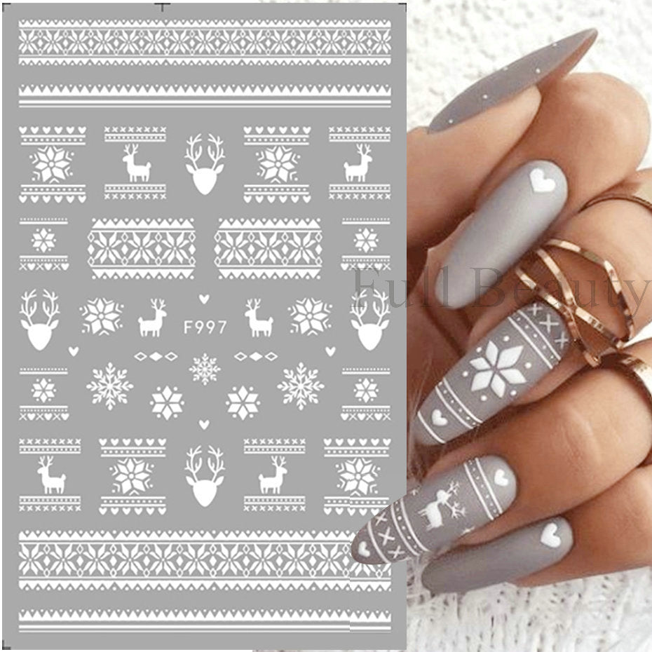 Christmas White Snowflake Winter Ballet Adhesive Nail Stickers