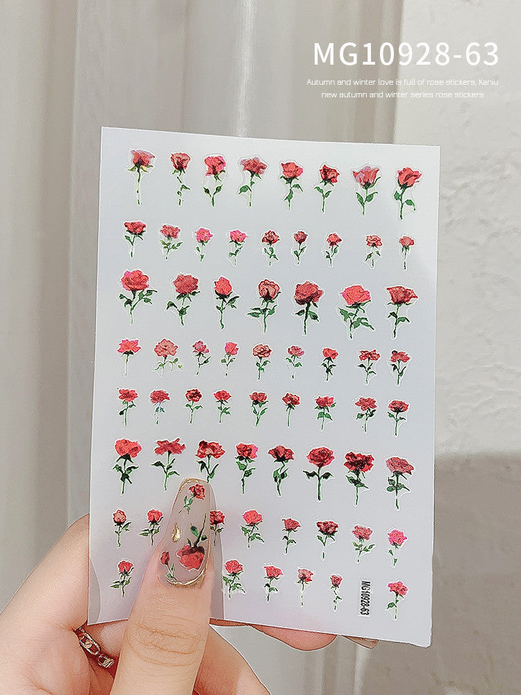 Retro Blooming Dry Flowers English Letters Nail Stickers