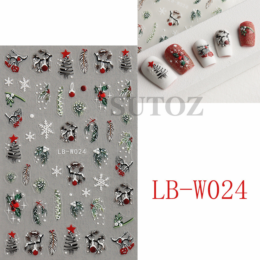 Snowflake Cedar Decorative Garland Micro Carved Nail Stickers