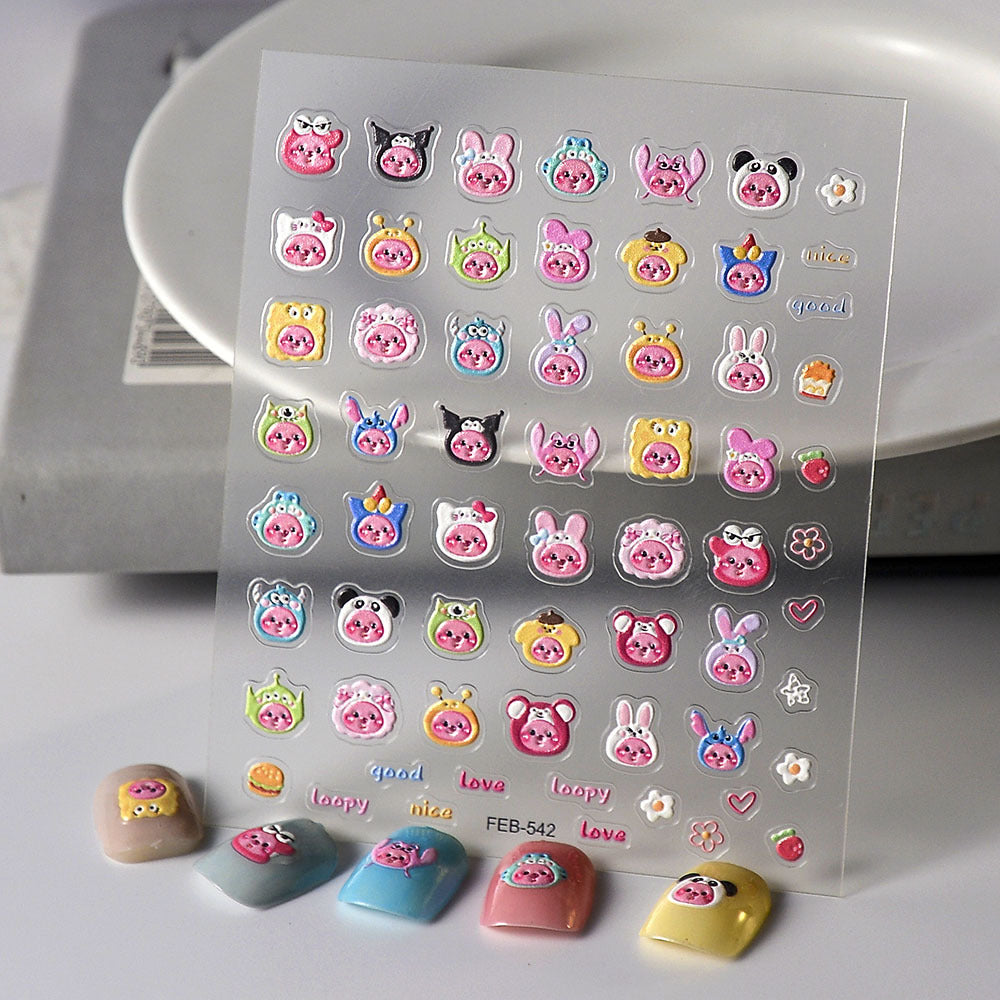 Embossed Cartoon Animal Head 3d Cute Beaver Ruby Nail Stickers