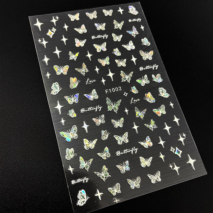 Powder Golden Butterfly Laser Black Gold Nail Stickers