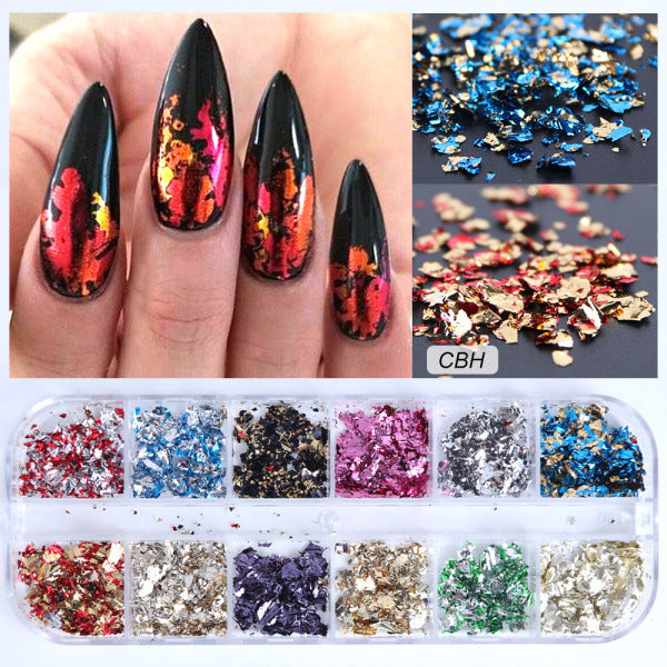 Poudre scintillante variée chaude en boîte, soin des ongles irrégulier en forme de papillon et de cœur, nail art