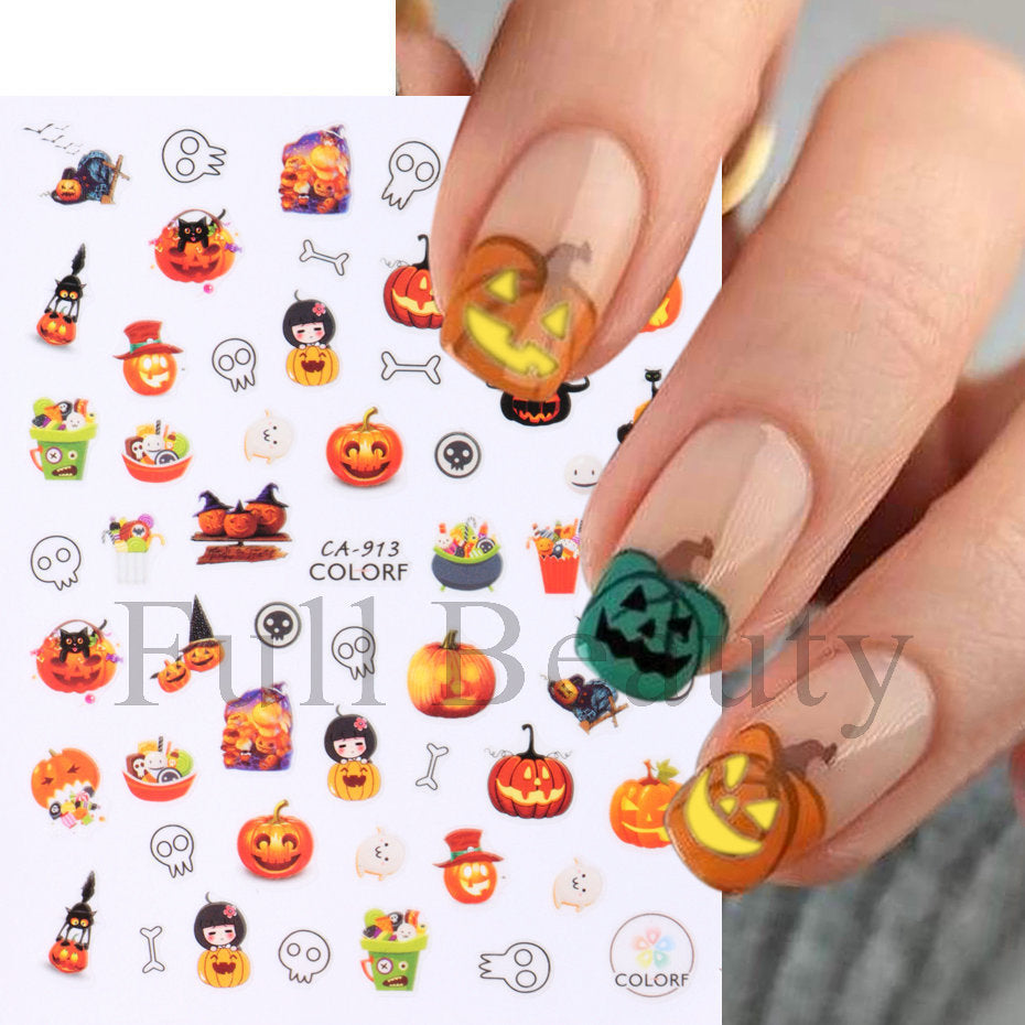 Halloween Pumpkin Head Bat Dark Cartoon Nail Stickers