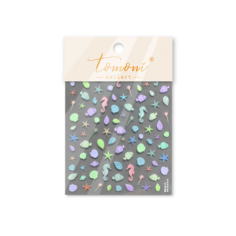 Embossed Cute Style Deep Sea Floating Nail Stickers