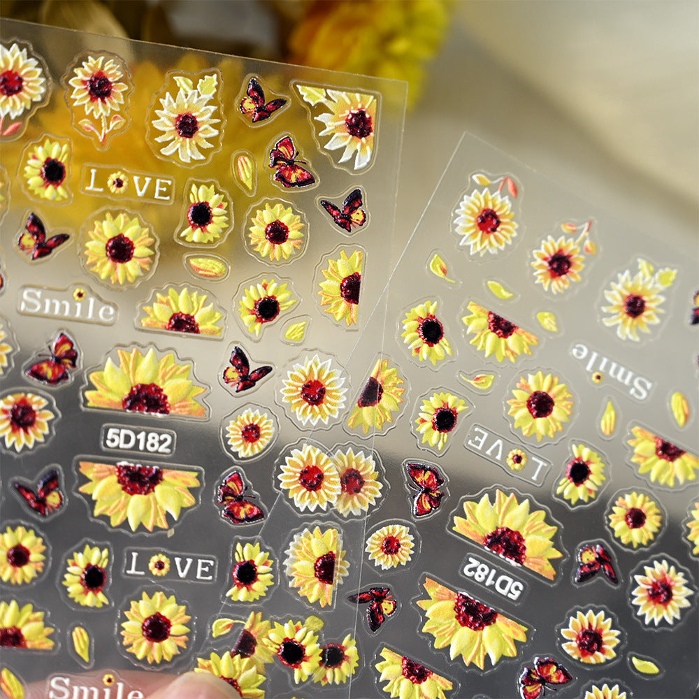 Sunflower Relief Three-dimensional Retro Sweet Cool Nail Stickers