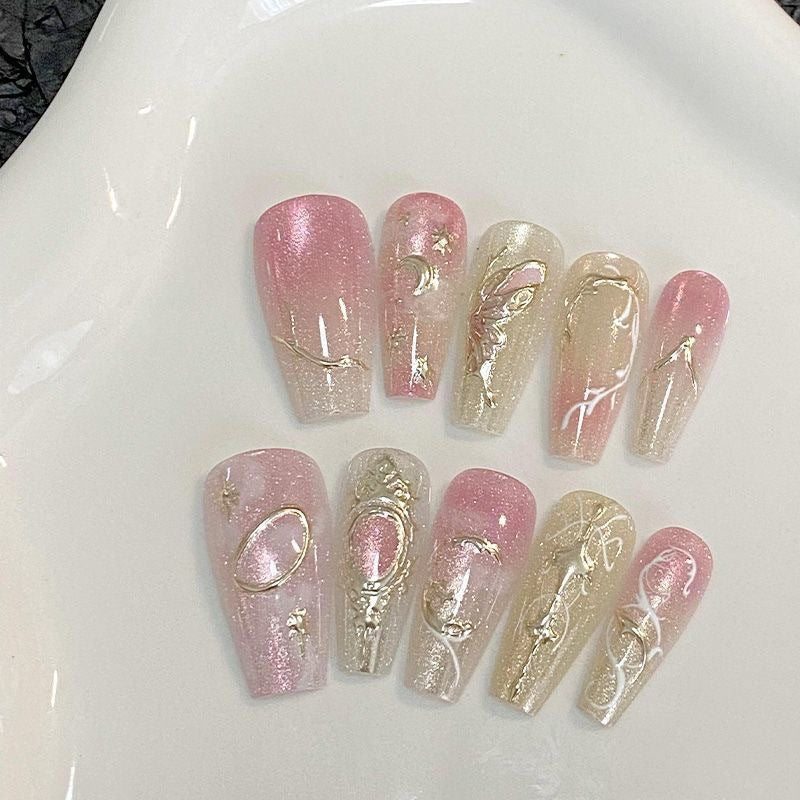 Nail Art Coeur Fait Main Dorure Or Rose