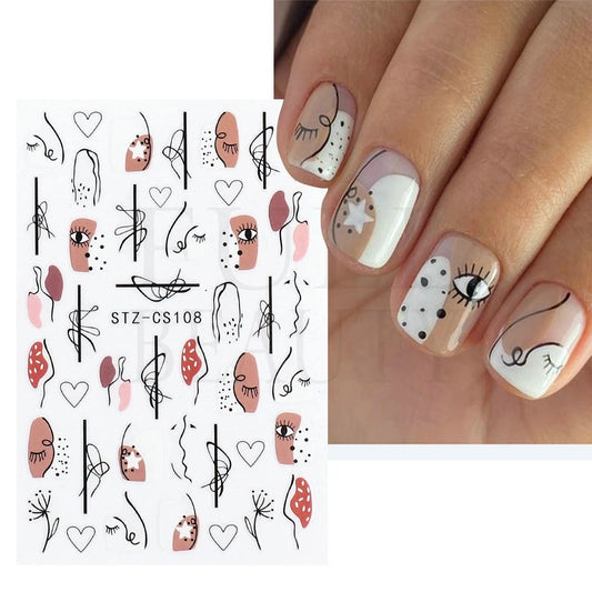 Fresh Flowers Plants Natural Butterfly Lines Facial Nail Stickers