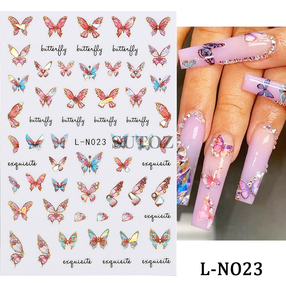 Hot Retro Colorful Laser Butterfly Back Nail Stickers