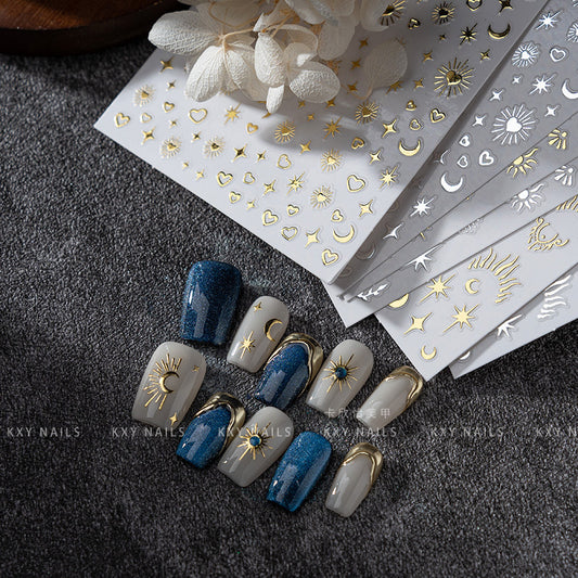 Moon Totem Gold Foil Bohemian Love Patch Nail Stickers