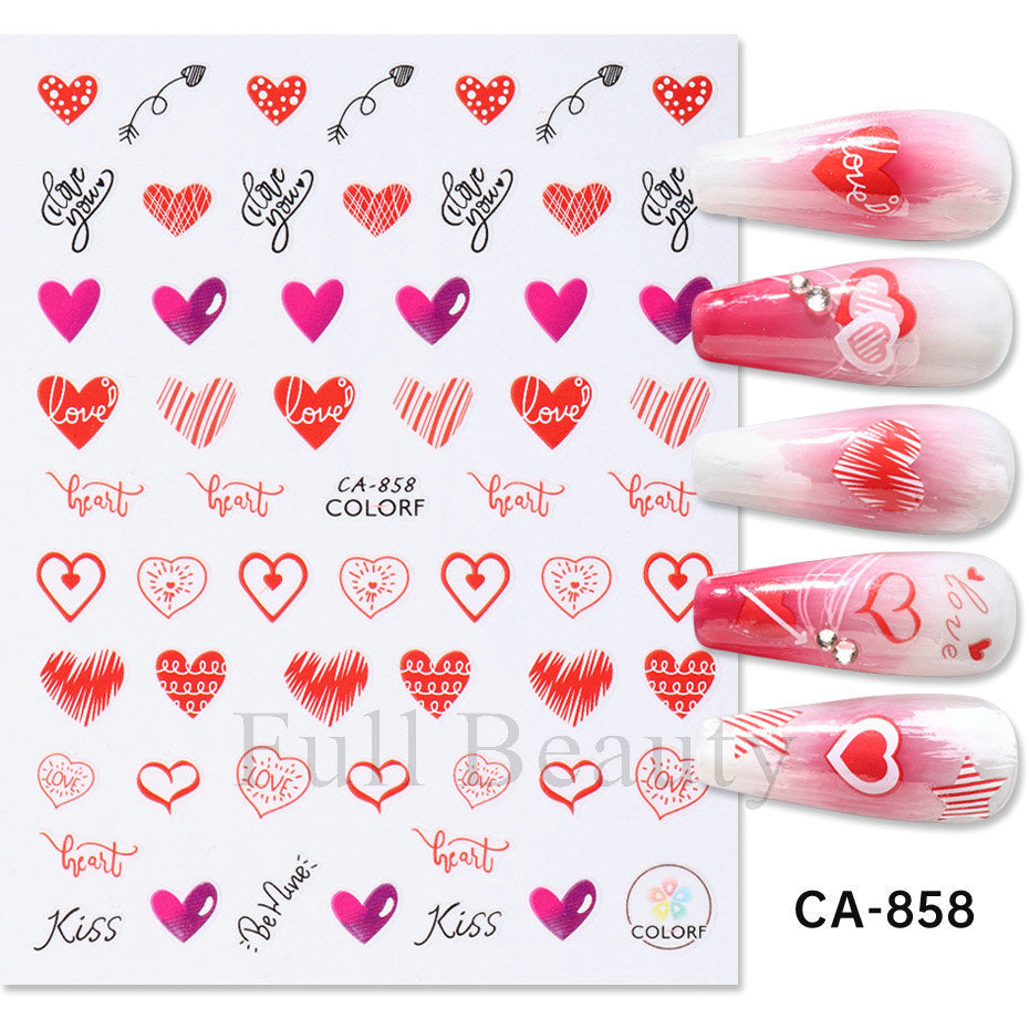 Autocollants pour ongles avec lettres d'amour et nœud rose pour la Saint-Valentin