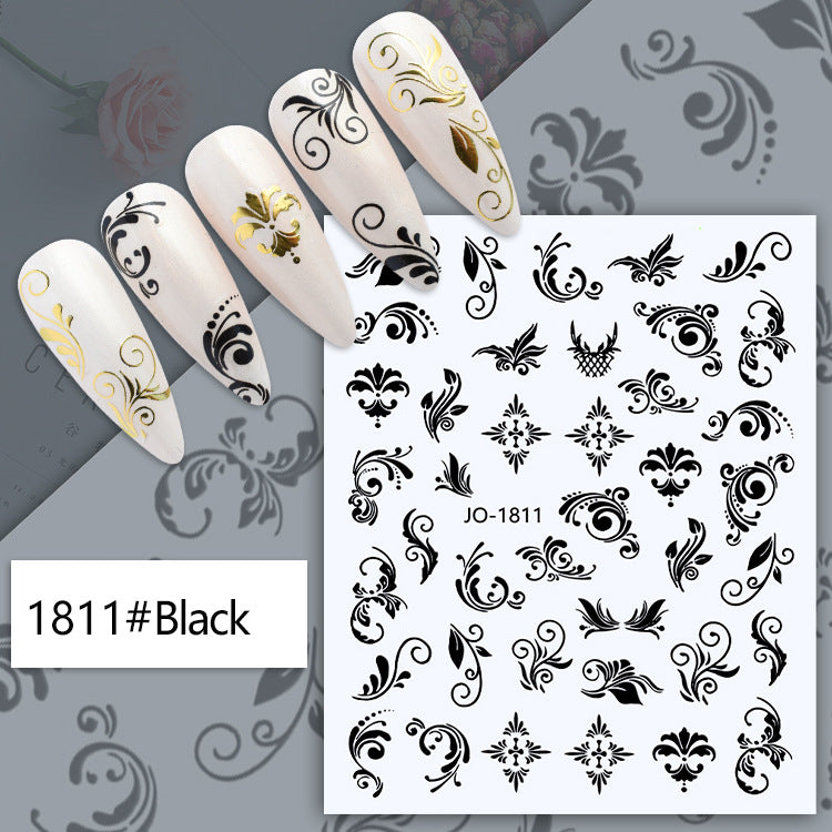 Autocollants pour ongles en rotin doré noir blanc avec motif totem de beauté bohème vintage