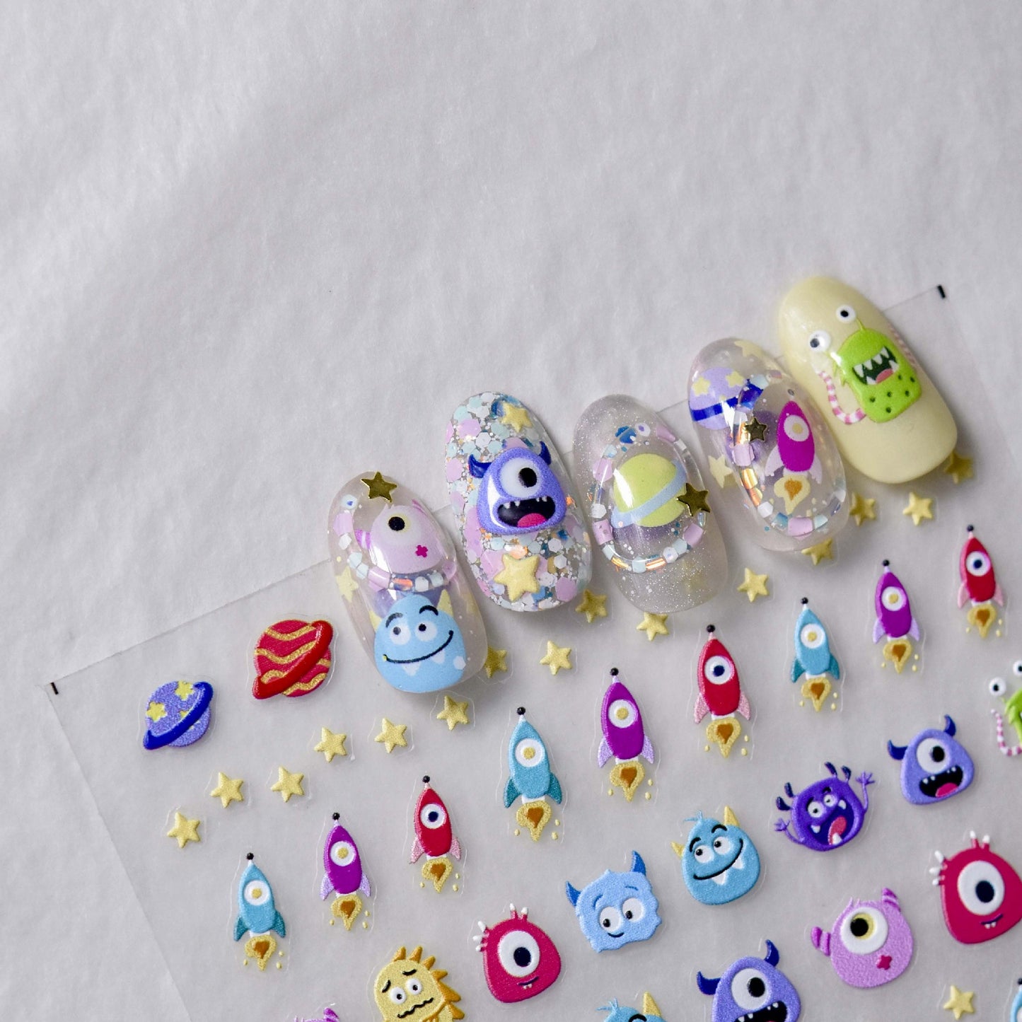 Embossed Cute Little Monster Starry Sky Nail Stickers