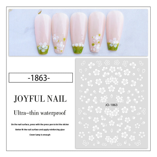 Petits autocollants pour ongles en ruban adhésif imperméable à motif de fleurs blanches