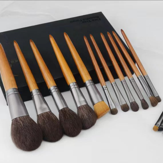 Log Beech Handle Animal Brush Wool Powder Blush Makeup Brushes Accessories