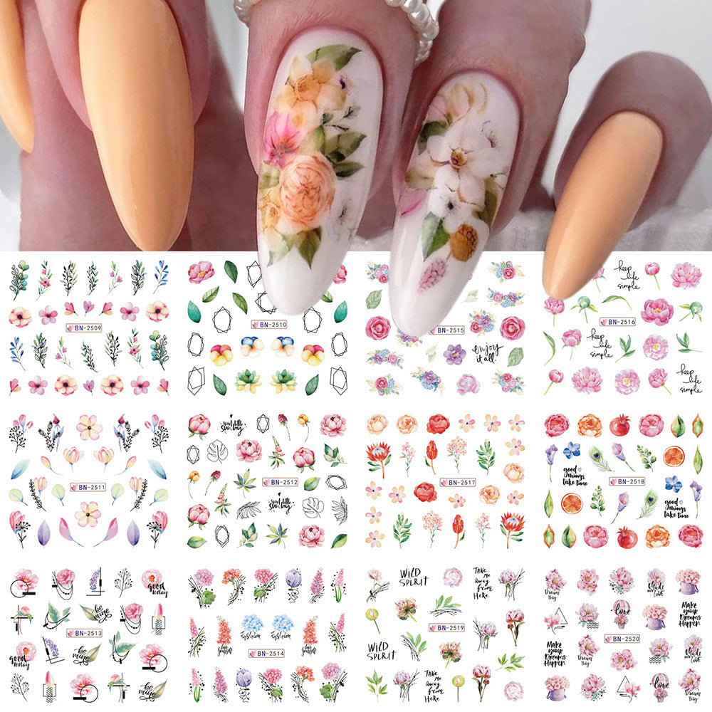 Flow Large Flowers Feather Butterfly Water Nail Stickers