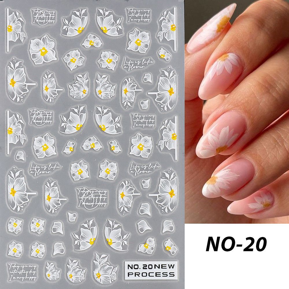 Autocollants pour ongles de la série Fleurs à pétales blancs de camomille