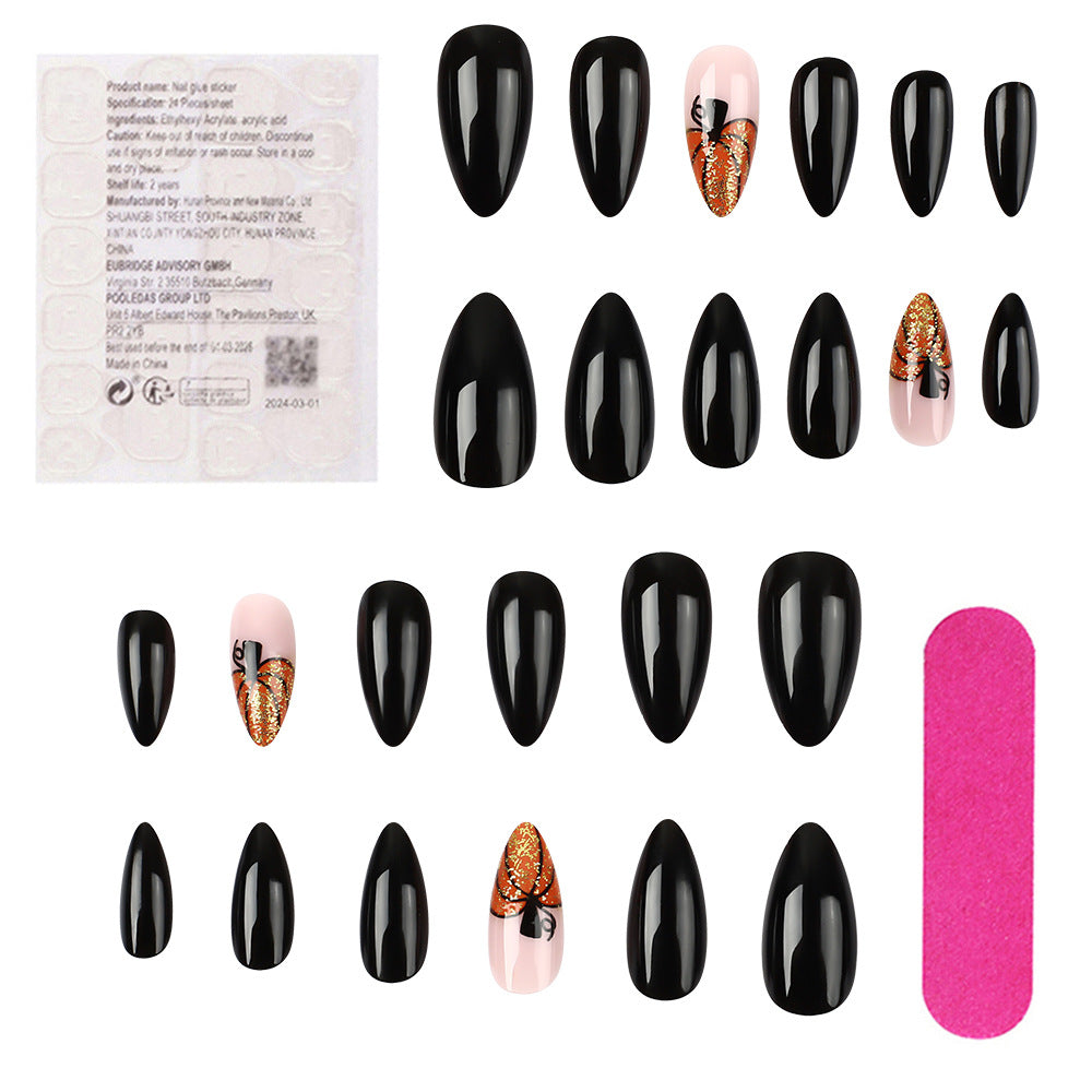 Nail Art Festival Manucure Citrouille Paillettes Brillantes Noires