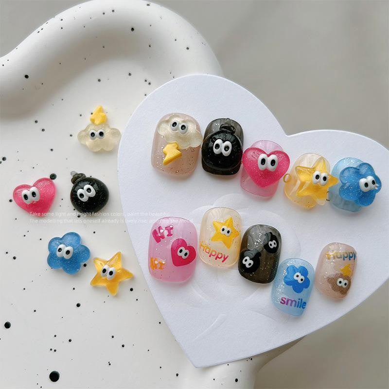 Dopamine Manicure Cute Cartoon Resin Rhinestone Pentagram Love Clouds Nail Care Nail Art