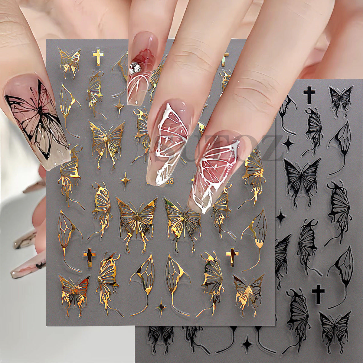 Liquid Three-dimensional Hollow Butterfly Gold Sier Nail Stickers