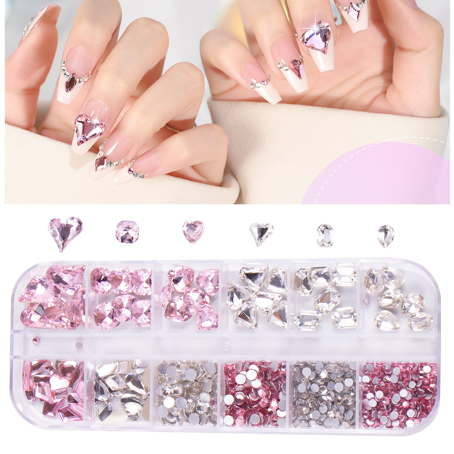 Coffret de bijoux de manucure en grille, ensemble mixte de soins des ongles, nail art