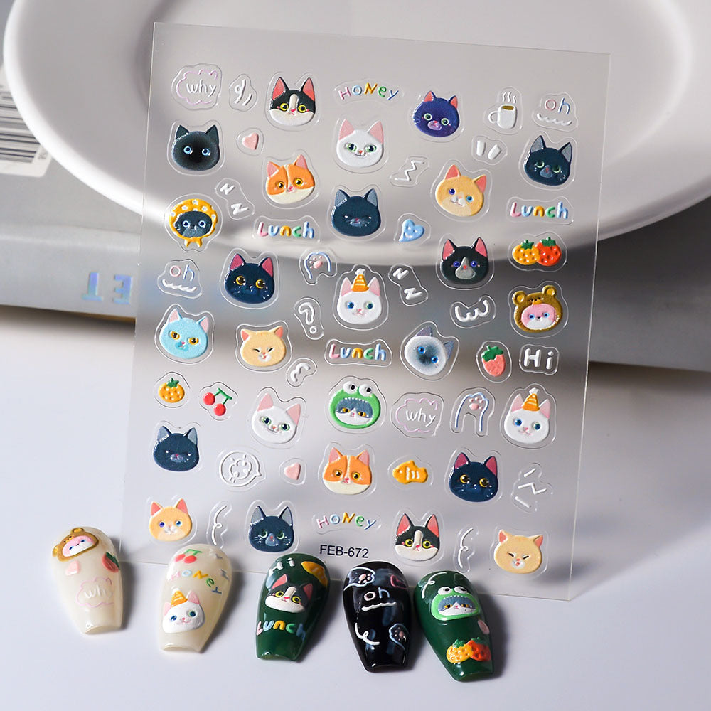 Black Cat Embossed Waterproof Moon Small Pattern Mobile Nail Stickers