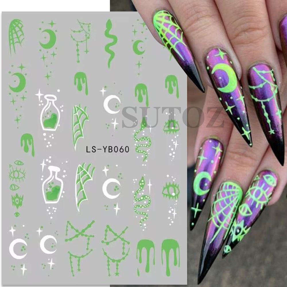 Luminous Pumpkin Lamp Ghost Flame Back Nail Stickers