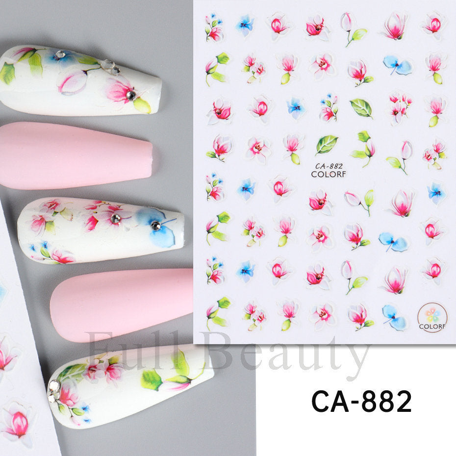 Glamorous Spring Rose Flower Tulip Adhesive Nail Stickers