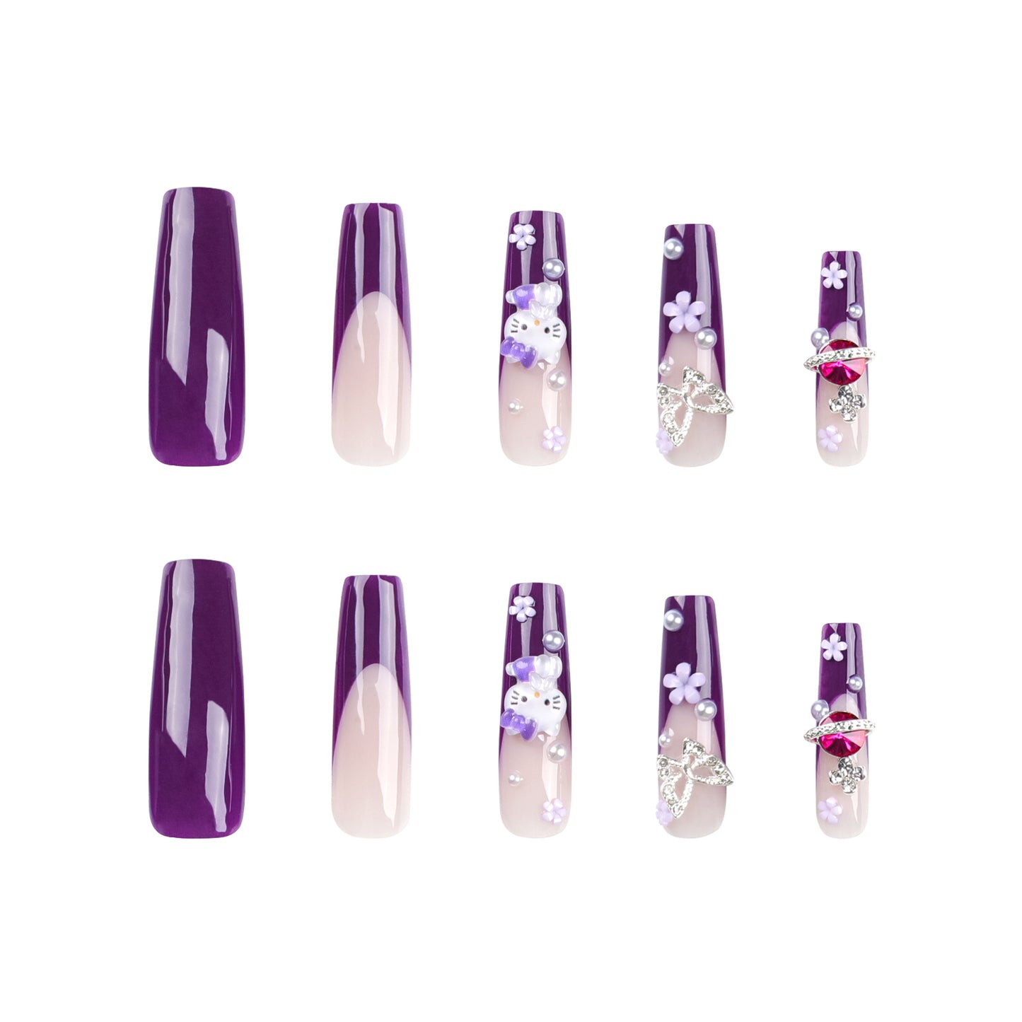 Manucure Nail Art Chat Violet Pearl French Wear