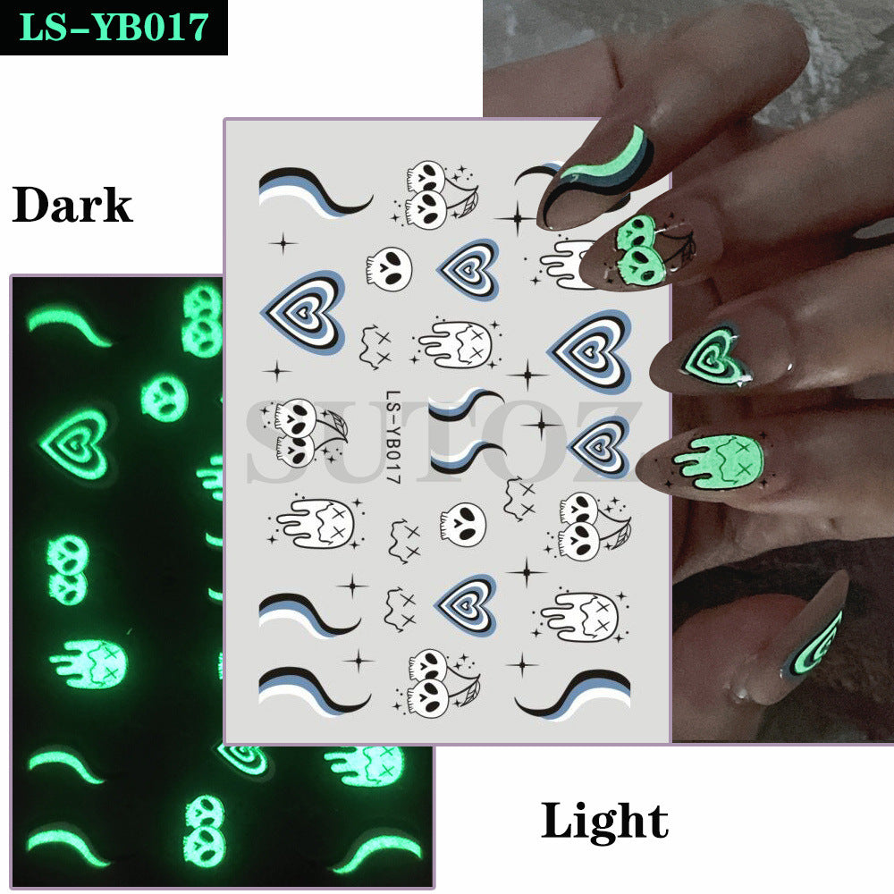 Halloween Skull Ghost Spider Party Luminous Nail Stickers