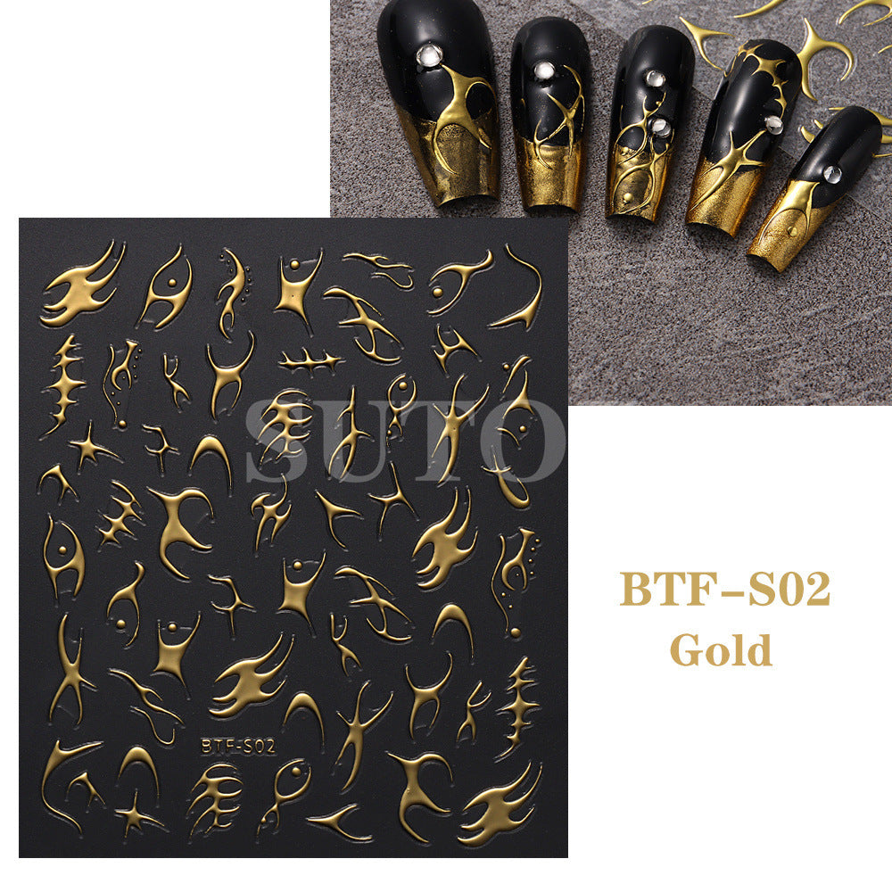 Gold Sier Rose Fishbone Line Back Nail Stickers