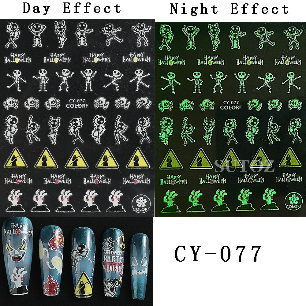 Luminous Thriller Spider Skull Ghost Party Nail Stickers