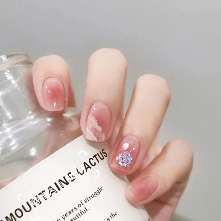 Soins des ongles colorés Aurora tridimensionnels en forme de rose transparente