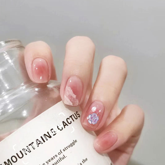 Soins des ongles colorés Aurora tridimensionnels en forme de rose transparente