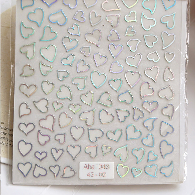 French Paper Hollow Heart With Adhesive Nail Stickers