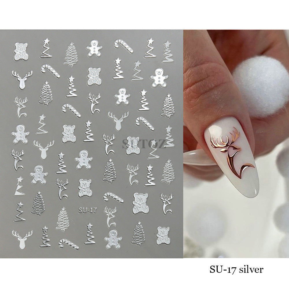 Exposed Gilding Sier Snowflake Elk Tree Nail Stickers