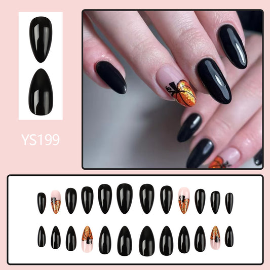 Nail Art Festival Manucure Citrouille Paillettes Brillantes Noires