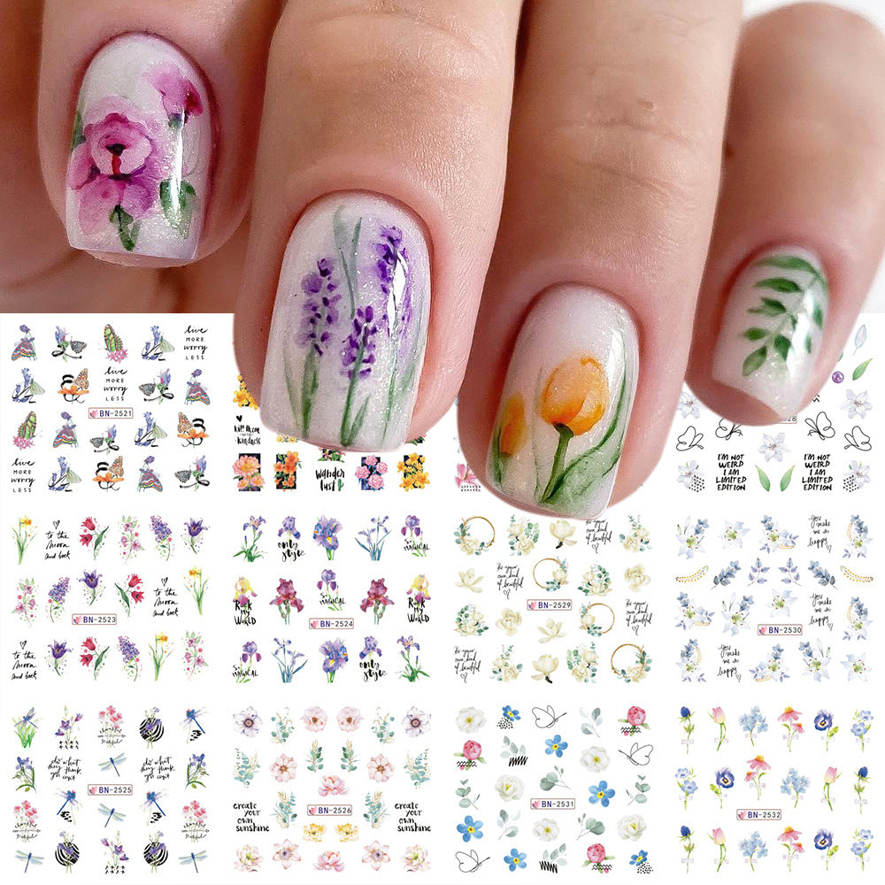 Flow Large Flowers Feather Butterfly Water Nail Stickers