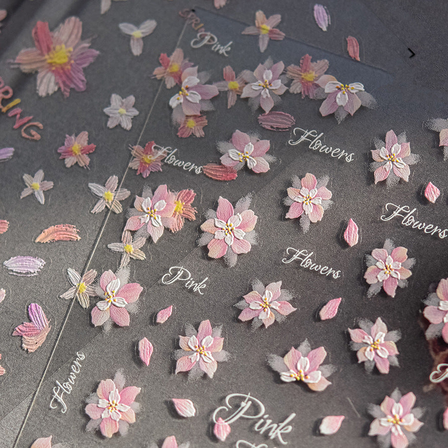 New Embossed Cute Cherry Blossom Peach Nail Stickers