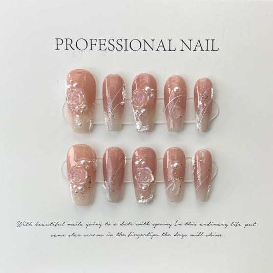 Handmade Camellia Gradient Therapy Finished Wear Nail Stickers