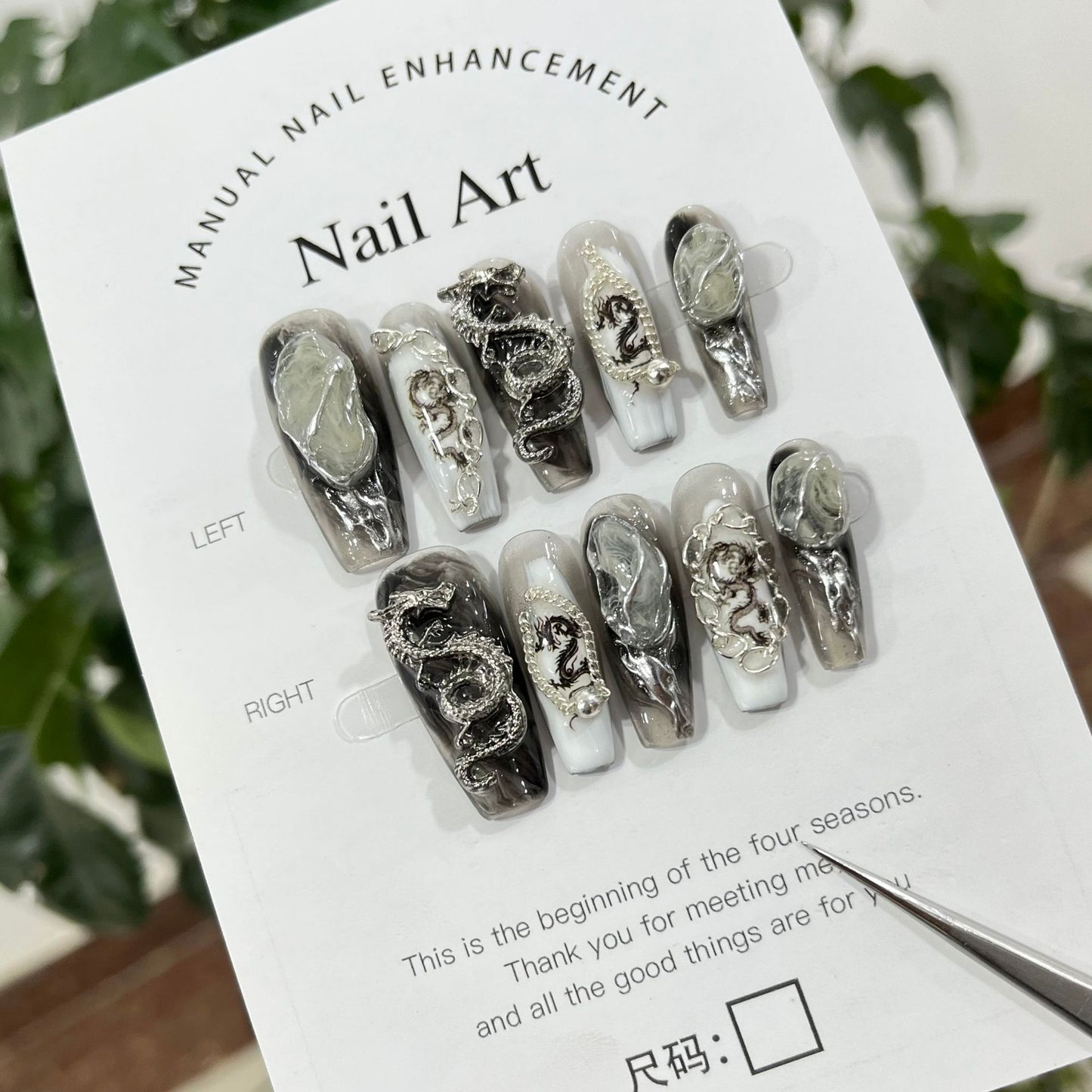 Nail Art noir long et détachable de style Dragon Wear