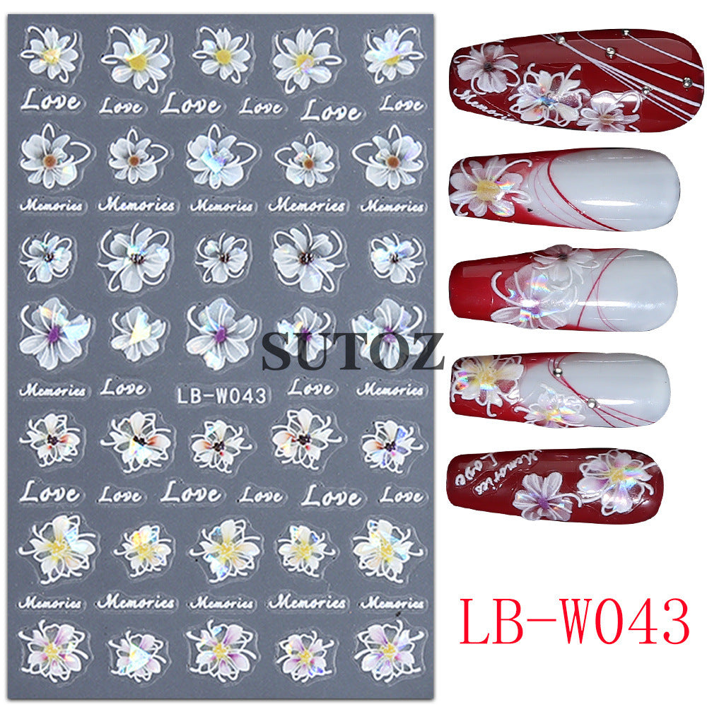 Flower Aurora Laser Camellia Thin Tough Nail Stickers