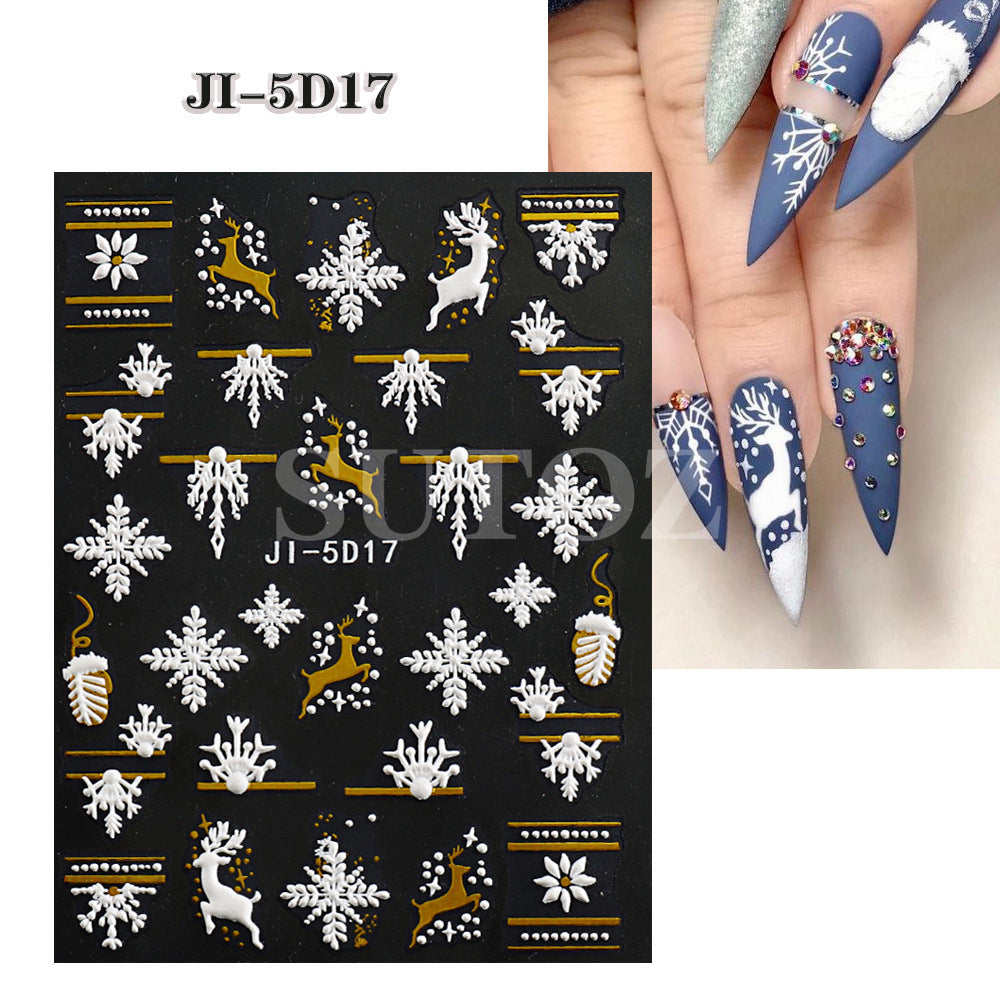 Manicure Christmas Snowflake Snowman Black Bear Nail Stickers