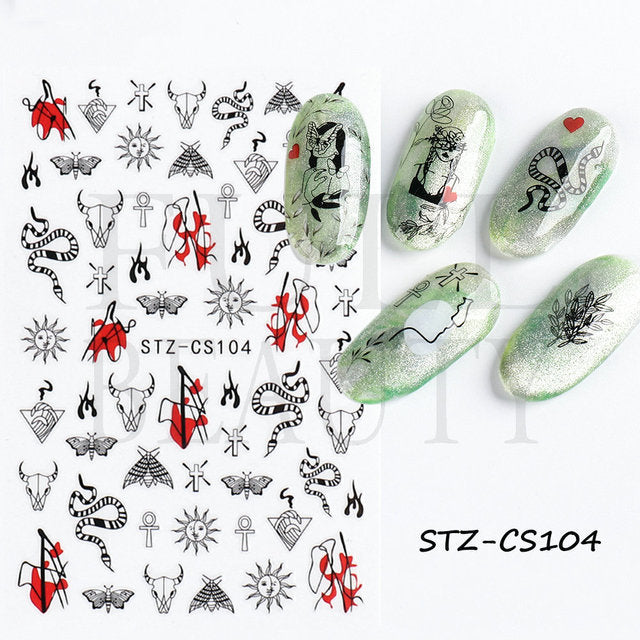 Fresh Flowers Plants Natural Butterfly Lines Facial Nail Stickers